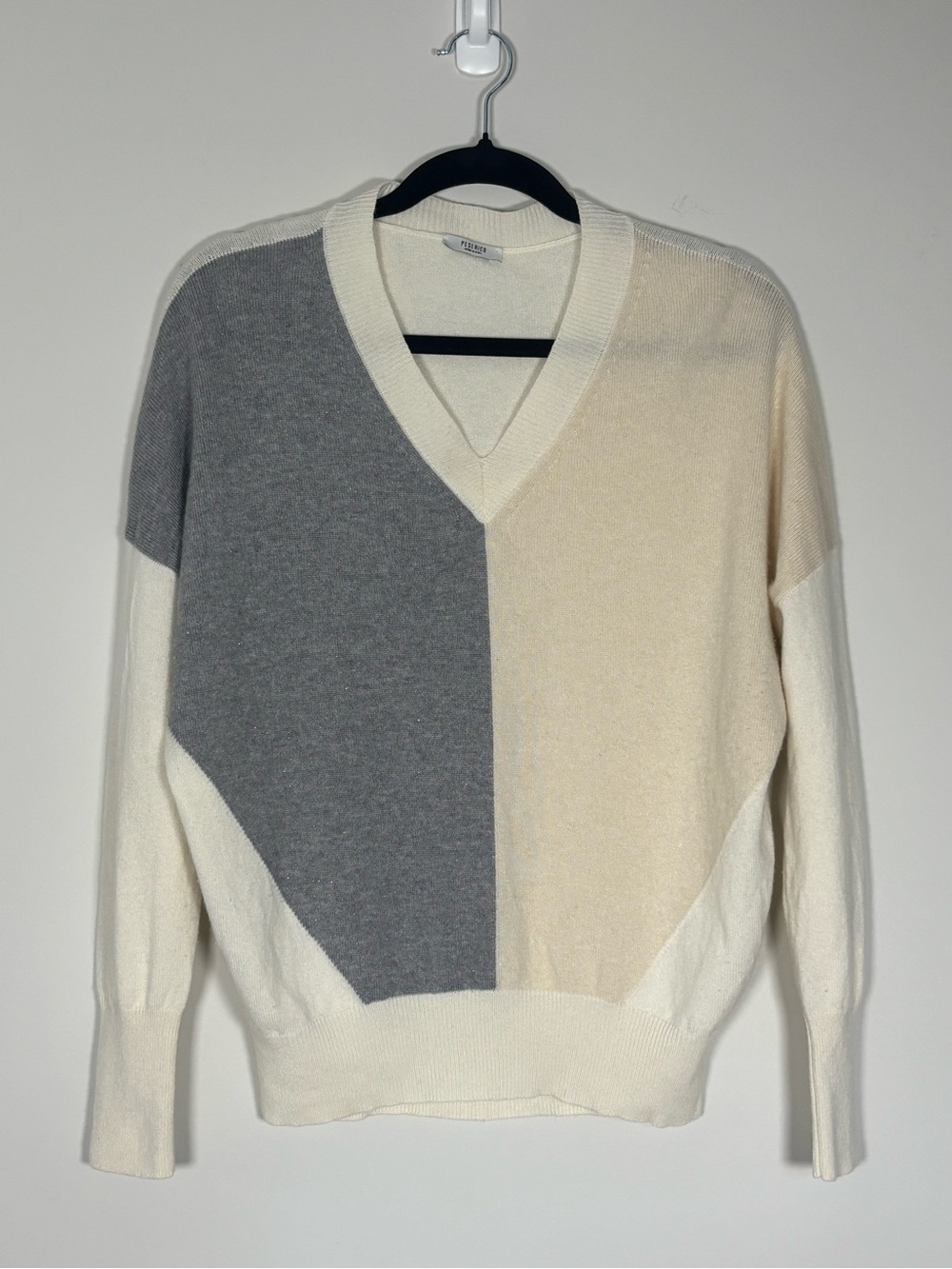 Peserico Italy Wool Silk Cashmere Colorblock V-Neck Sweater Size 44